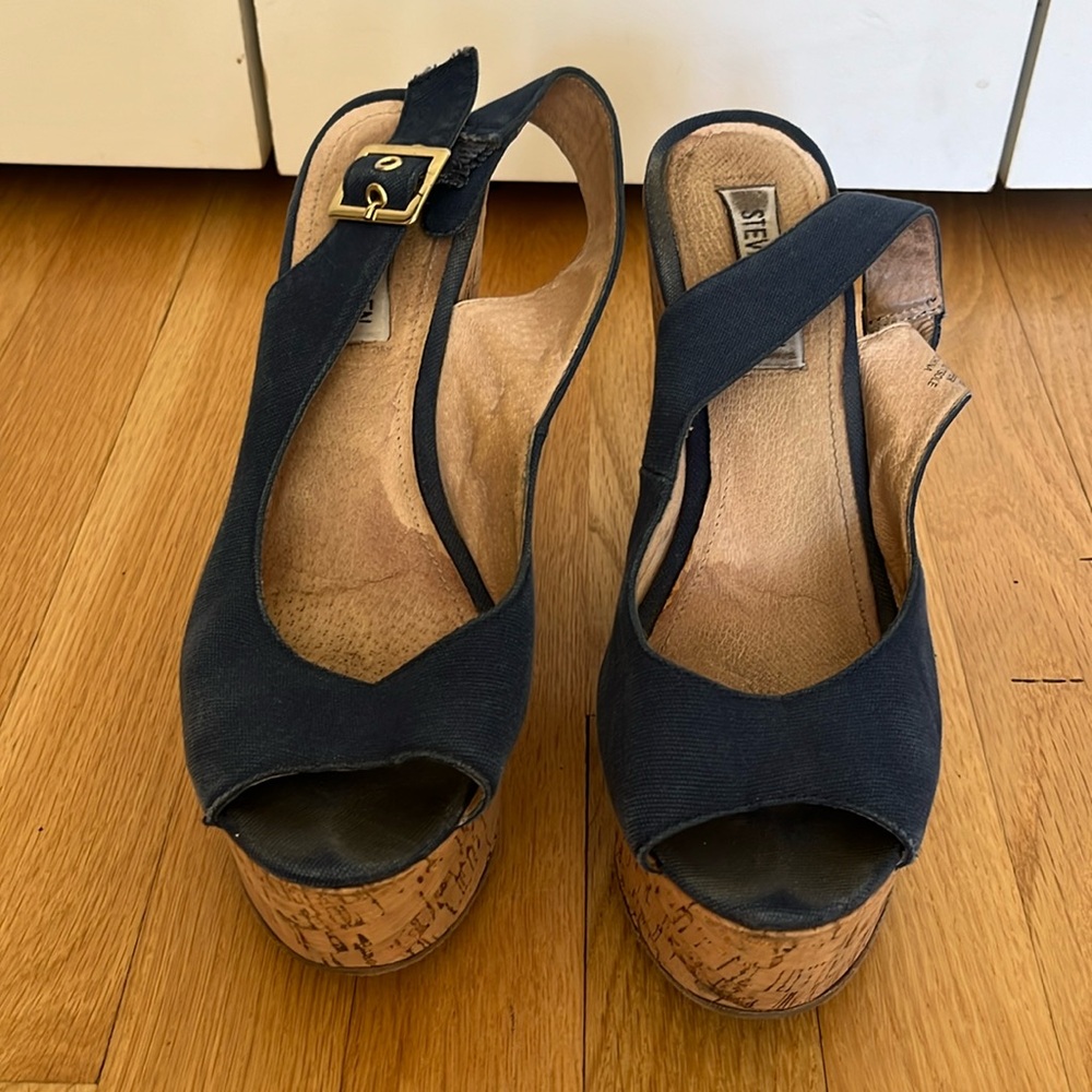 Steve Madden cork wedge sling back sandals